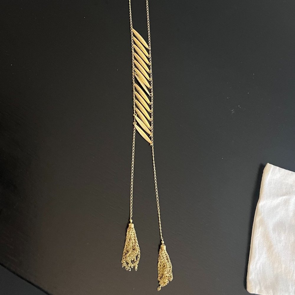 Long Gold Necklace with Fringe